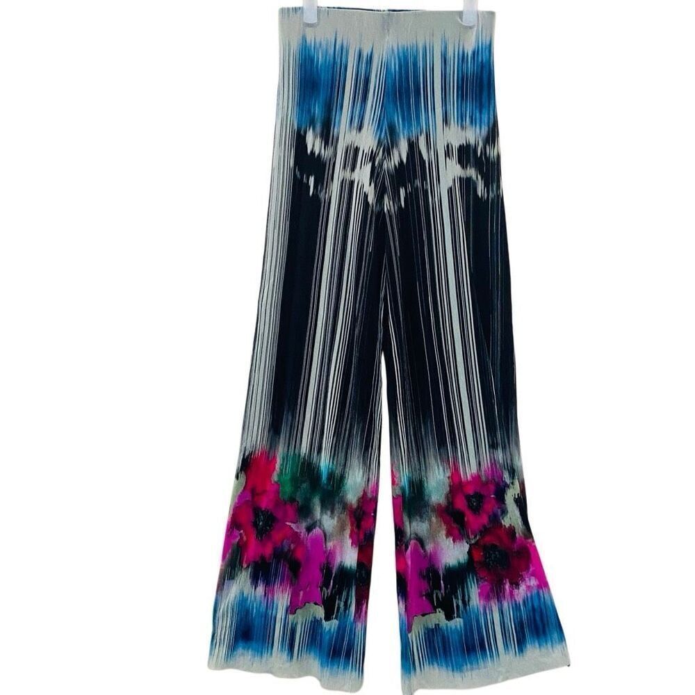 Petit Pois By Viviana G Floral Striped Pull-on Wide Leg Pants Multicolor Small